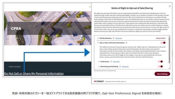 「Do Not Sell or Share My Personal Information」リンクの設置例